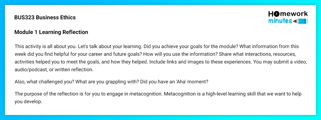 Excelsior BUS323 2021 April Module 1 Learning Reflection Latest